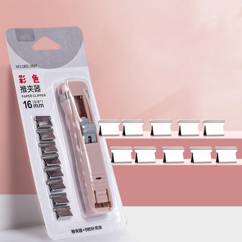 Manual Plastic Paper Clamp Dispenser with 8 Metal File Cllip Refills For Efficient Paper Archival Document Management