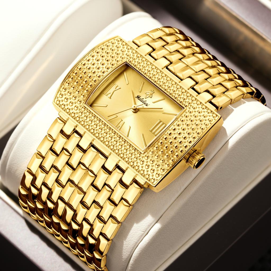 YaLaLuSi Women's Quartz Water-Resistant Watch: Luxurious Gold Square Fashionable and Elegant Bracelet Watch Gift Reloj Mujer