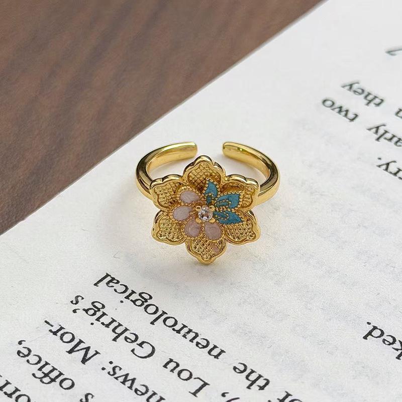 Retro Purple Diamond Colored Treasure Zircon Medieval Brushed Open Ring Gold Light Luxury High-End Niche Accessories Women