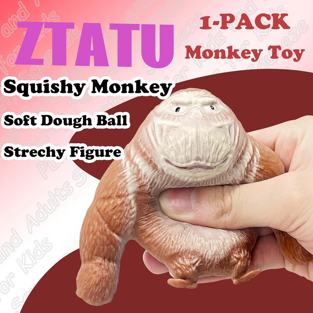 1PC Mini Monkey Splat Squishy Dough Fidget Toy Stress Relief Stress Ball 3.54inch Sensory Toy for Adults And Kids Party Favors