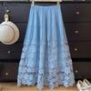 ZANZEA Womens Summer Casual Hollow Crochet Patchwork Loose Long Skirts