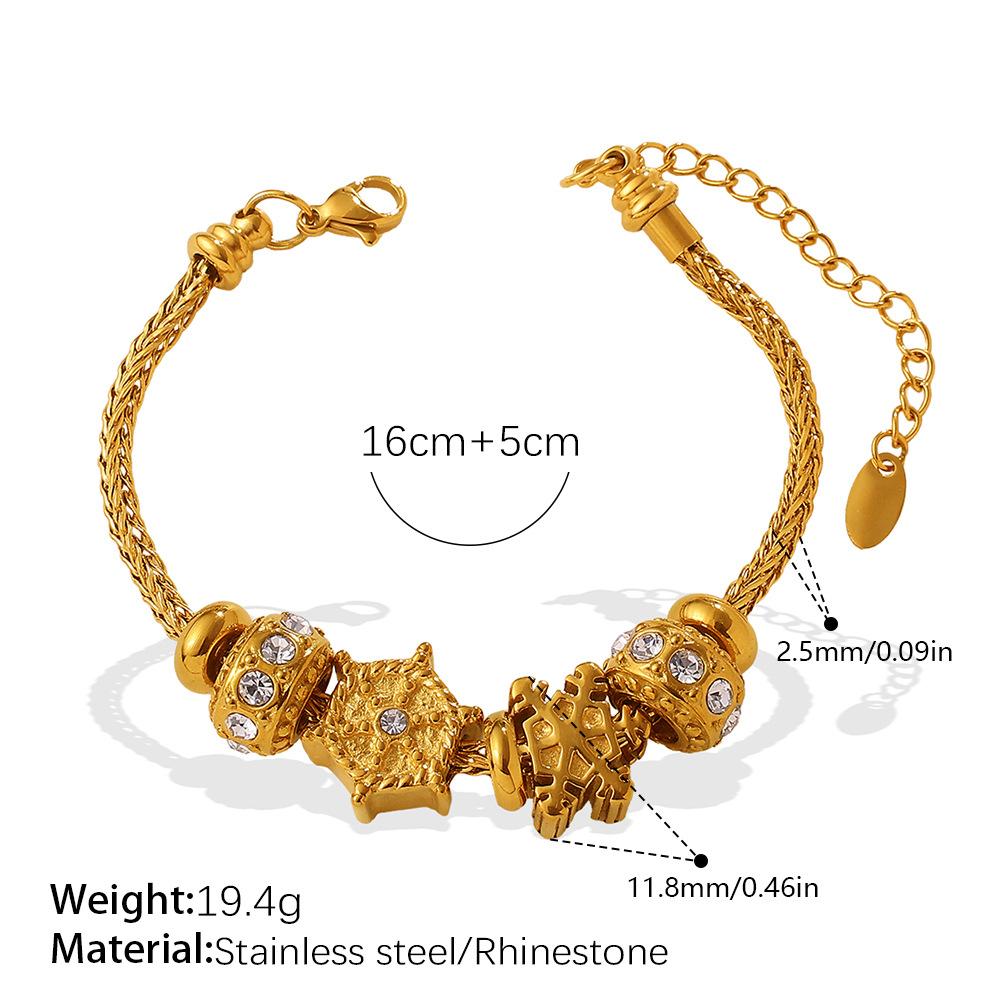 Retro-Stil DIY Schneeflocke Hohl Diamant Anhänger Armband Edelstahl High-End Gold Perlen Armband