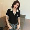 Summer irregular Letter embroidery t shirts Women‘s polo collar Short-sleeve T-shirt casual loose Elastic y2k Tops women clothes