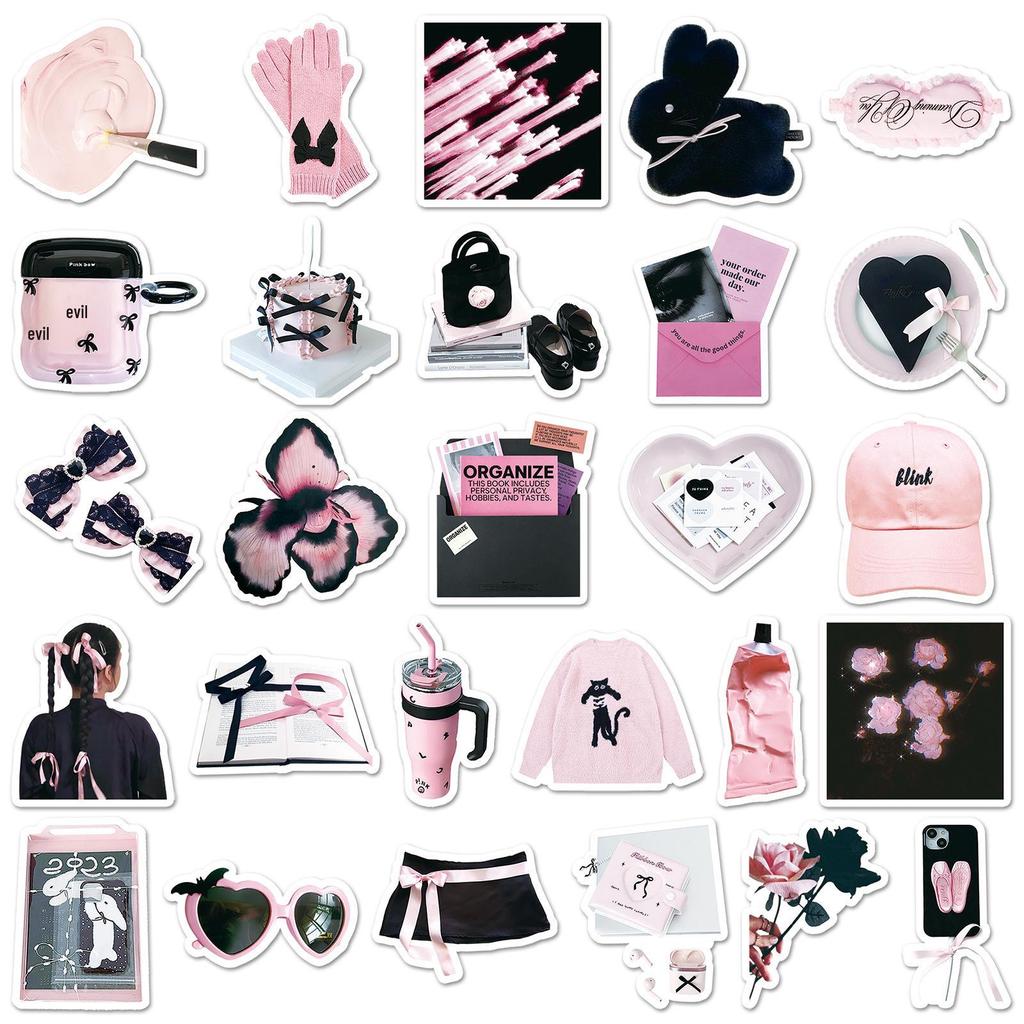 52 Black Fan INS Style Stickers: Trendy, Creative, Waterproof Decorative Stickers for Notebooks, Journals, and Luggage