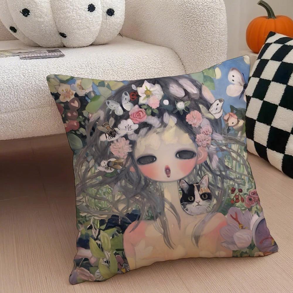 Aya Takano art avantgarde Cushion Cover Throw Pillow Cover Hidden Button Durable Polyester Chair Cushion