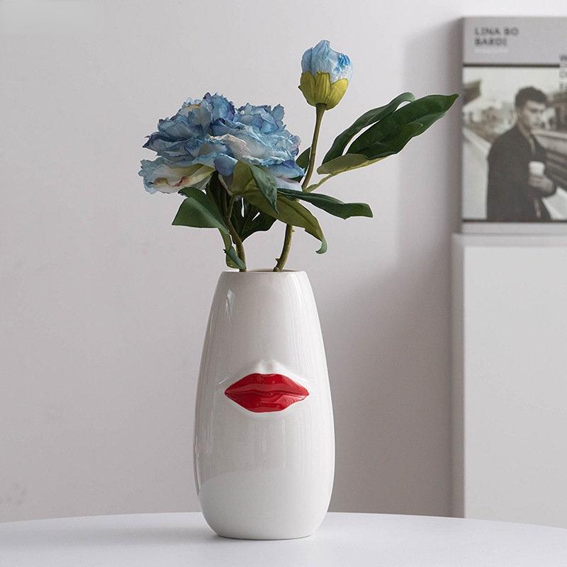 Keramikvase Kreative Rote Lippen Schreibtischdekoration Minimalismus Rote Lippen Porzellan Blumentöpfe Blumenarrangement Florale Vasen
