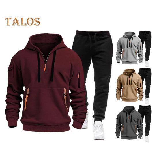 Set de 2 bucăți/set de pantaloni pentru bărbați, cu glugă, cu șnur, cu mânecă lungă, topuri sport, cu talie elastică, set de pantaloni lungi, trening largi de culoare solidă