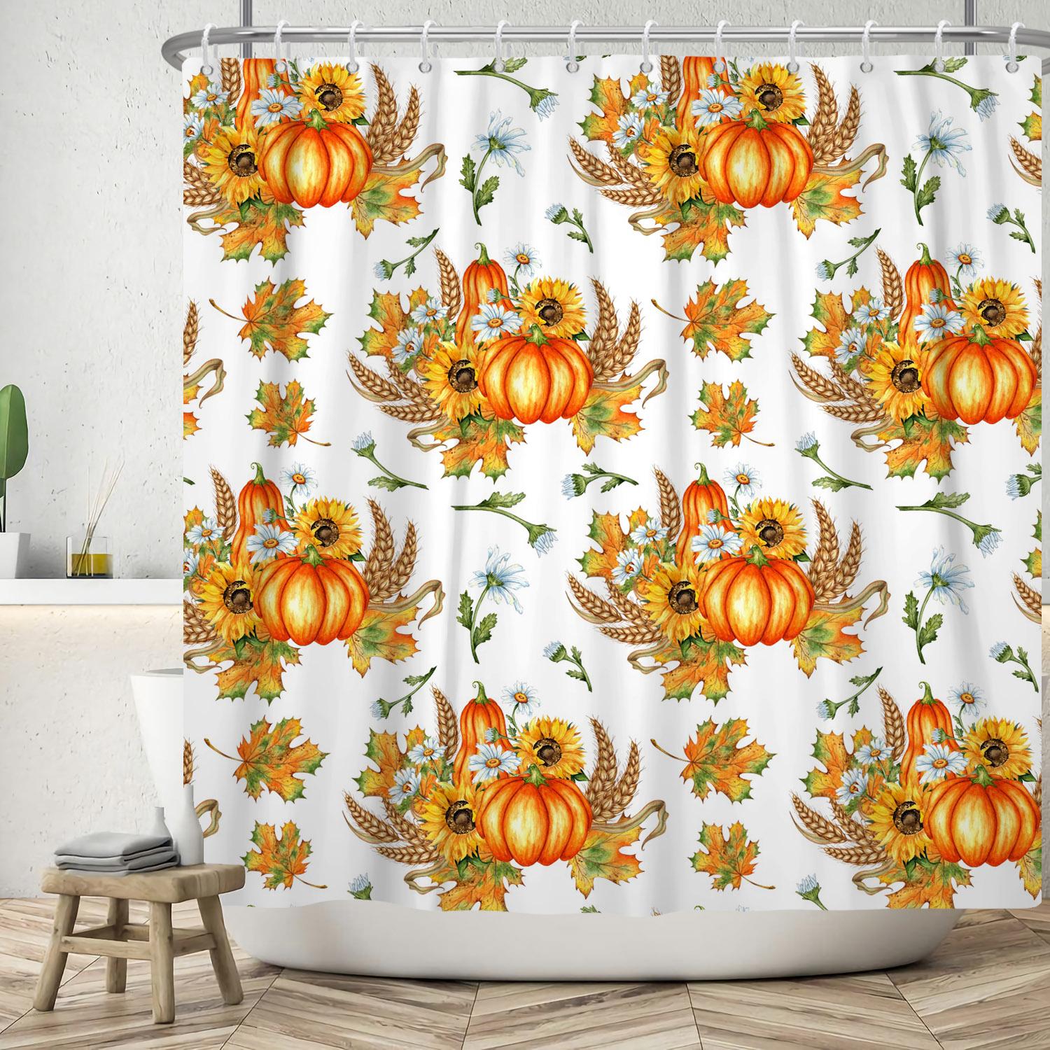 

Bathroom Shower Curtain Home Decoration Sunflower Pumpkin Flower Pattern Waterproof Shower Curtain With Hook Polyester Cloth W60H190(CM)-1 Pcs