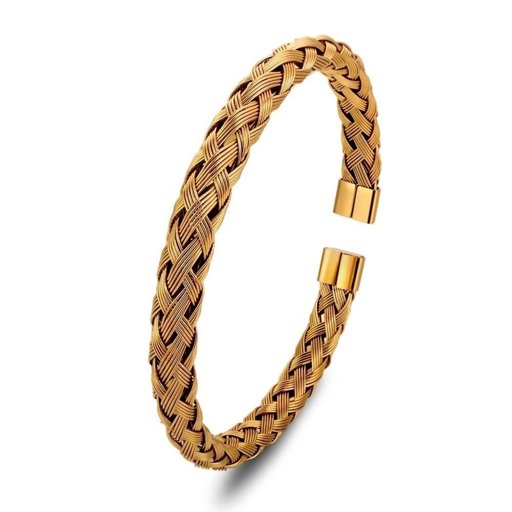 Twisted Wire Stainless Steel Bracelet Solid Color Cuff Bangle Minimalist Woven Bracelet  Women