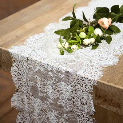 Tischläufer mit floraler Spitze, französisch, elegant, romantisch, durchsichtig, weiß, schwarz, Tüll, lang, rechteckig, Hochzeit, Brautparty, Party, Esstischbezug