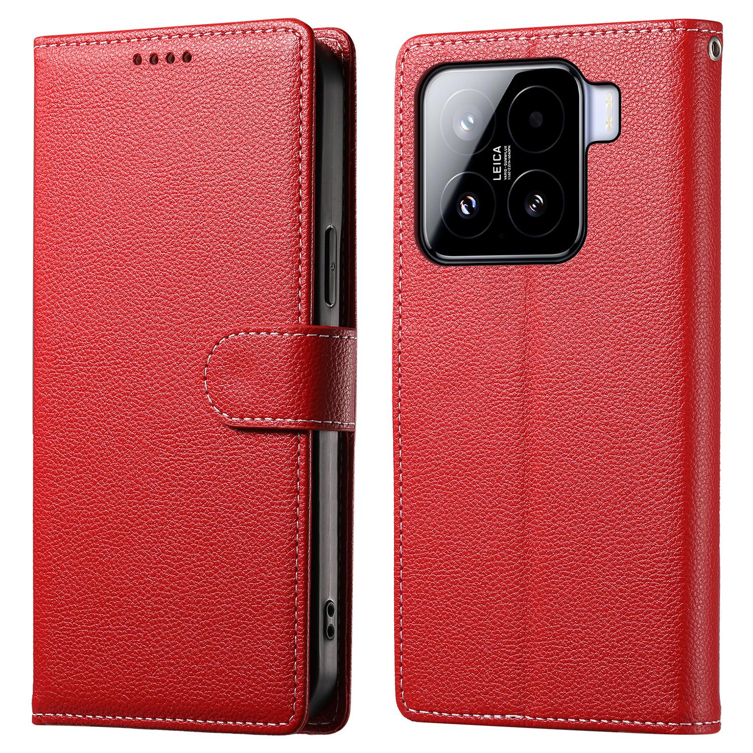 

DF-012 For Xiaomi 15 Case Litchi Texture Leather Magnetic Clasp Wallet Stand Phone Cover with Wrist Strap E