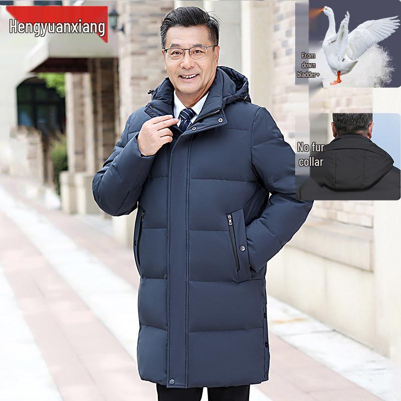 Men's Winter Mid-Length Thickened Down Jacket for Middle-Aged and Elderly - Cold-Proof, Plus Size