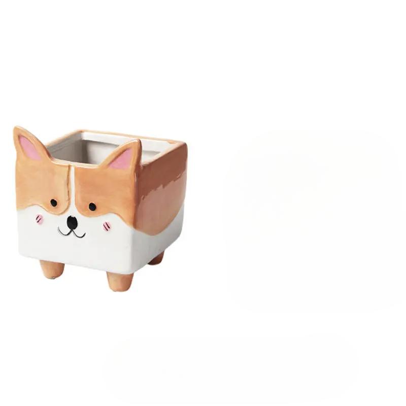1pc Cute Succulent Pot Ceramic Puppy Animal Flower Pot Creative Mini Gardening Bedroom Plant Pots Home Ornaments