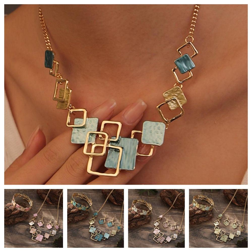 Geometric Necklace Bracelet Earrings Vintage Square Bracelet Vintage Colored Necklace  Party