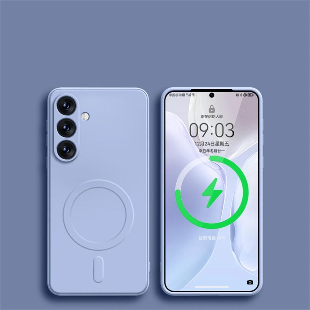 Luksus Mote Silikon Magsafe Ladeetui for Samsung Galaxy A55 S24 Ultra S23 FE S22 21Plus Magnetisk Trådløs Støtsikker Beskyttelsesdeksel