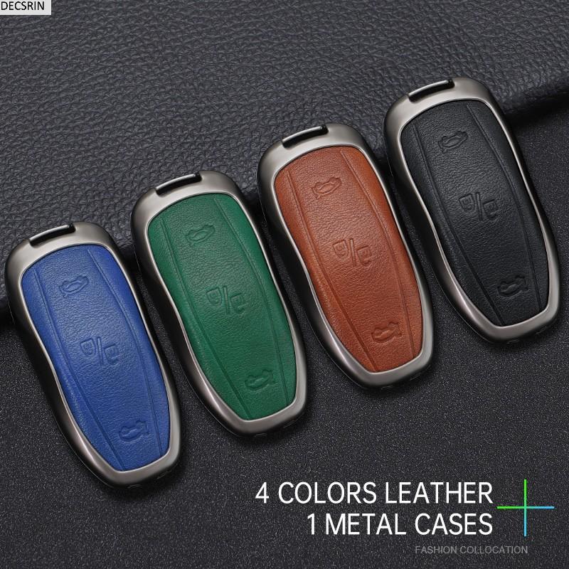 Zinc Alloy+ Leather Car Smart Key Cover Case Shell Fob for Tesla Model 3 Model Y S Key Shell Bag Holder Protector Accessorie