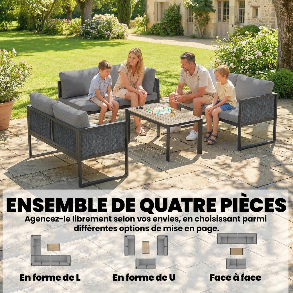 Modular Outdoor Corner Garden Lounge Set 6 People, Sofas, Coffee Table and Cushions, Dark Grey
