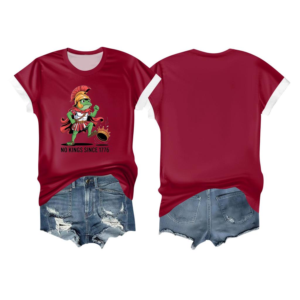 Women's Casual Printed T-shirt Round Neck Pullover Short-sleeved Top