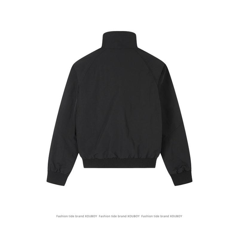 Unisex Retro Sporty Zip-Up Jacket With Stand Collar Triple Stripe Detail Loose Fit Nylon Outerwear