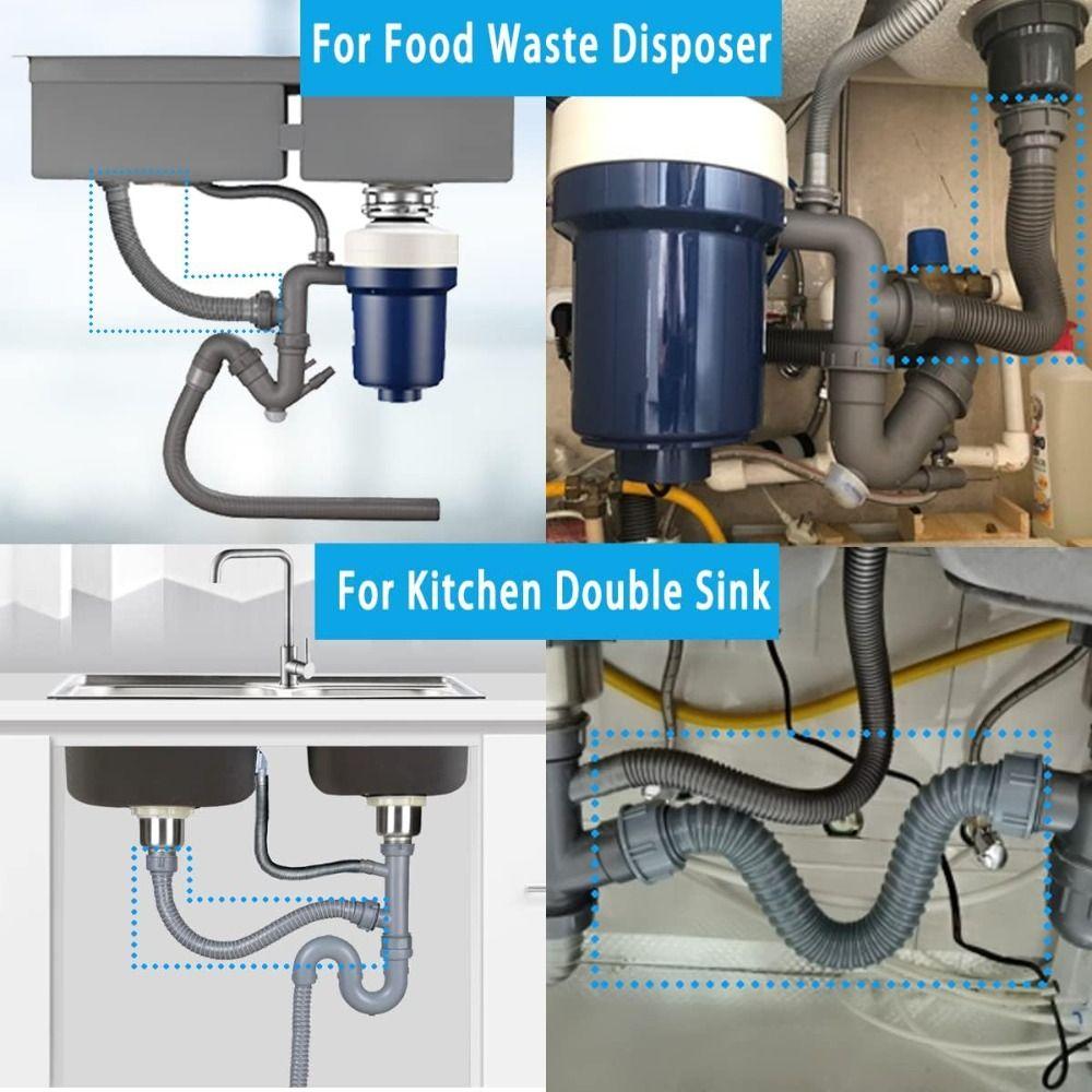 1m Drain Pipe Double Screw Oral Extension Hose Fittings Tightness Flexible Sink Drain Kitchen Sink