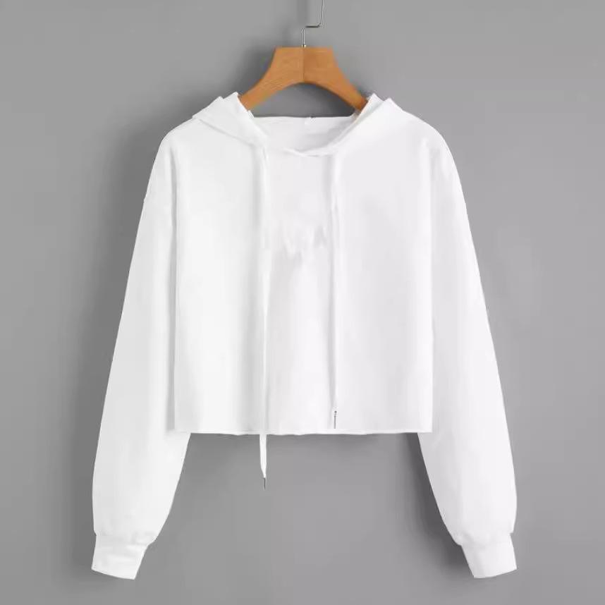2024 Autumn Women's Loose Solid Color Short Hooded Sweatshirt