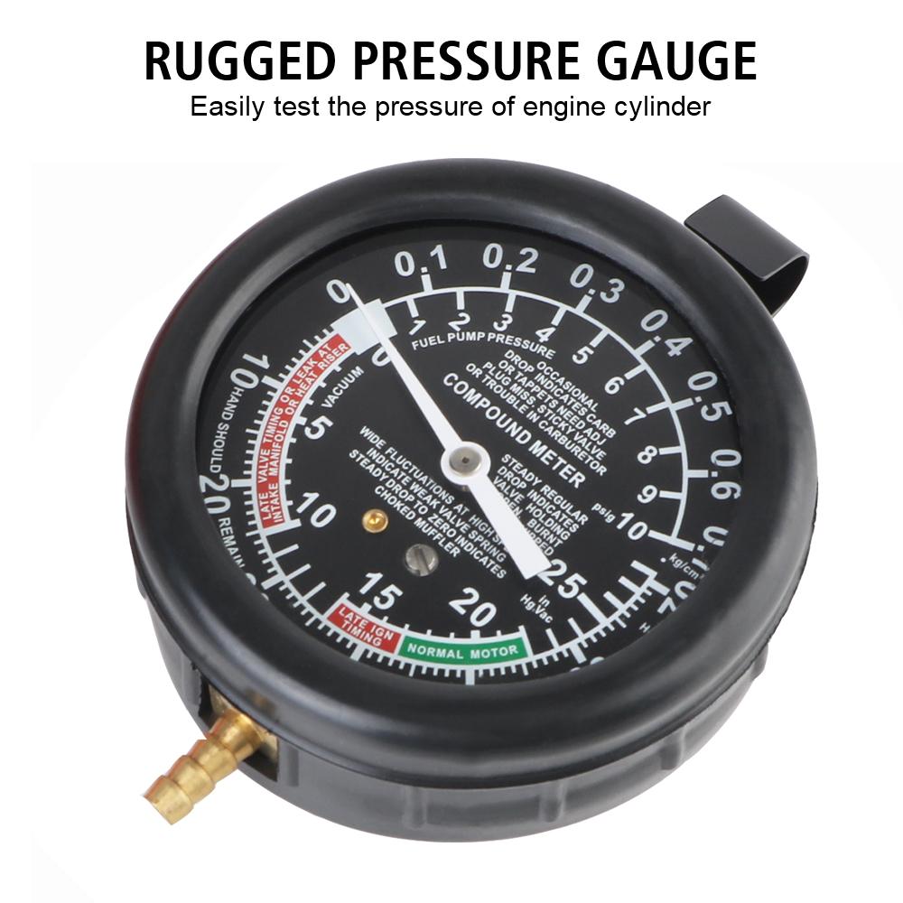 Pressure Gauge Automotive Cylinder Tester Kit Vacuum Gasoline Engine Compression Meter With Adapter