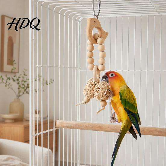 Carambola Bird Toy Wooden Blocks Parrot Toy Chew with Beads Rattan Balls or No Paint Dried Star Fruits Cage Accessory for Small Medium Parrots