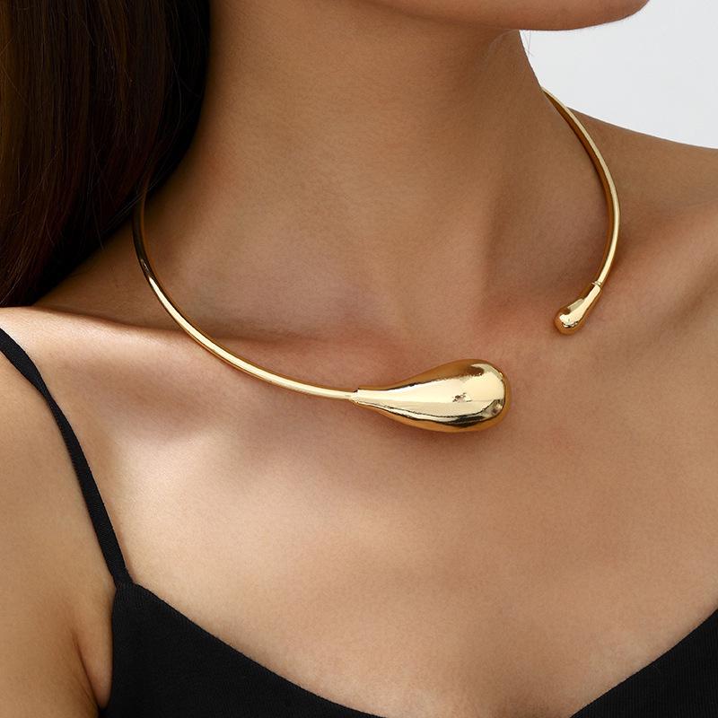 Trendy Open Metal Water Drop Necklace & Bracelet Set for Women