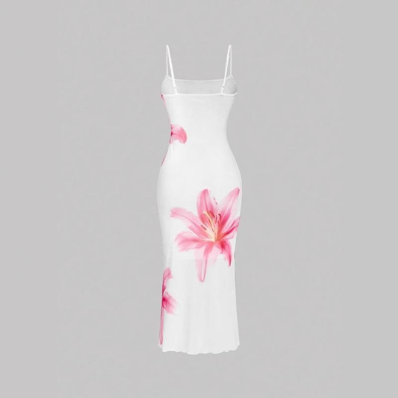 Été sexy coupe slim imprimé floral bretelles sac fesses style plage robe moulante et douce