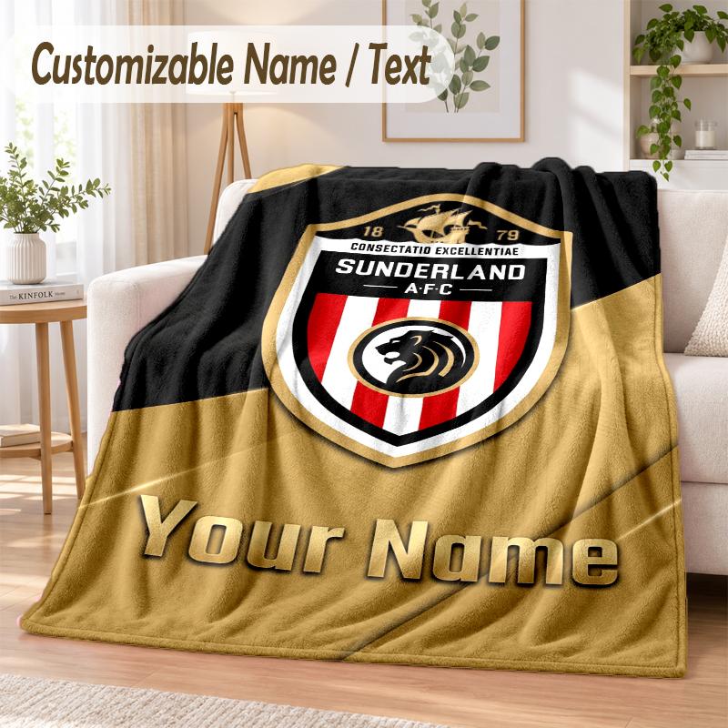 Custom Text Flannel Blanket Sunderland FC Print Warm Cozy Blanket Home Sofa Bedding