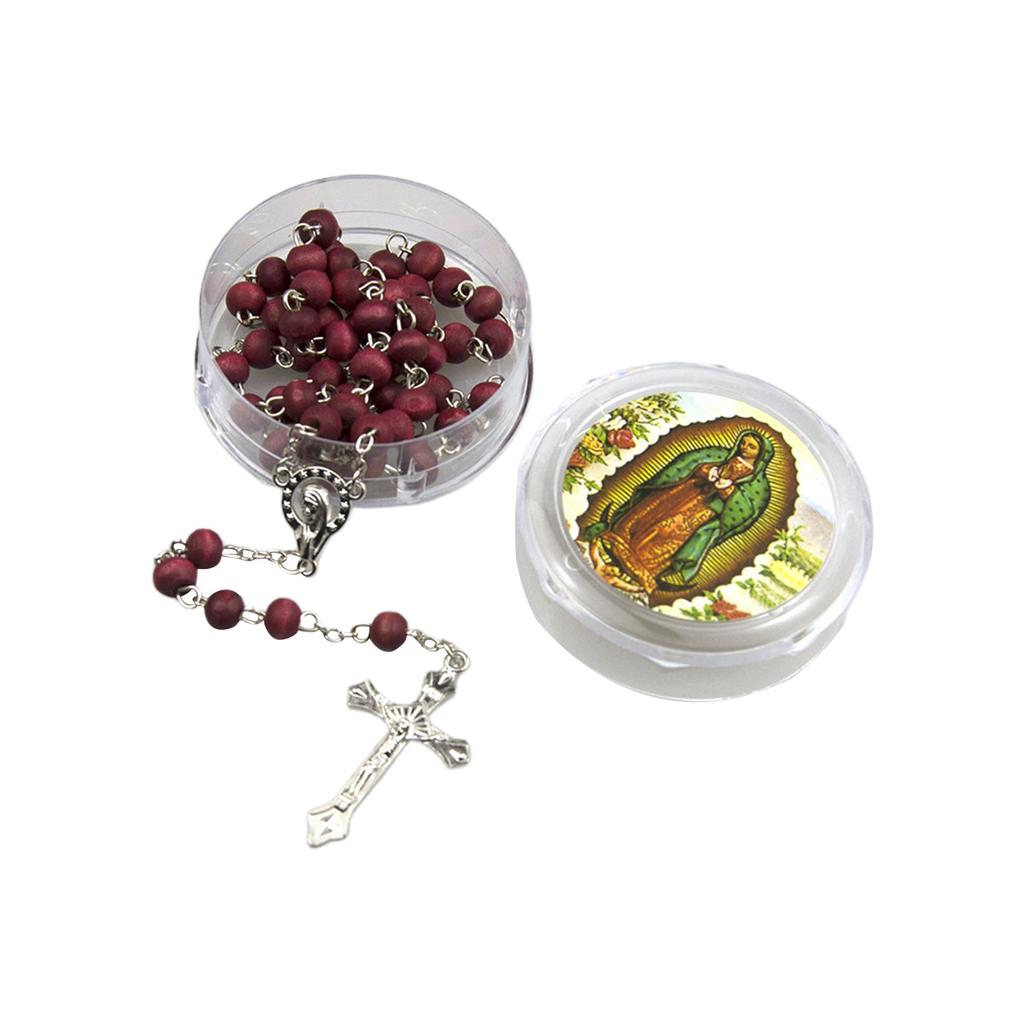 Prayer Scented Wood Beads Chain Rosary Necklace with Crucifix Crosses Pendant Gift Box Christians Religious Communion