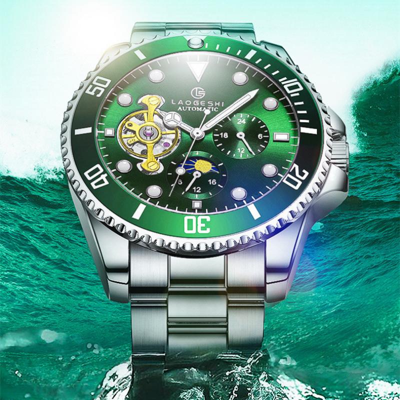 LAOGESHI Nieuwe Top heren Horloges Mannelijke Volautomatische Mechanische  Horloge Fijne Stalen Waterdichte Lichtgevende heren Business Trend Horloge