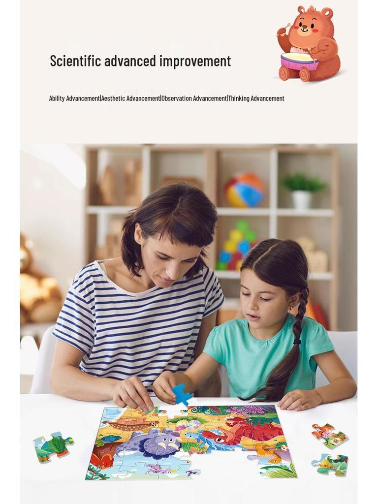 Educational Dinosaur Cartoon Jigsaw Puzzle for Kids Ages 3-6 - Boxed Flat Toy