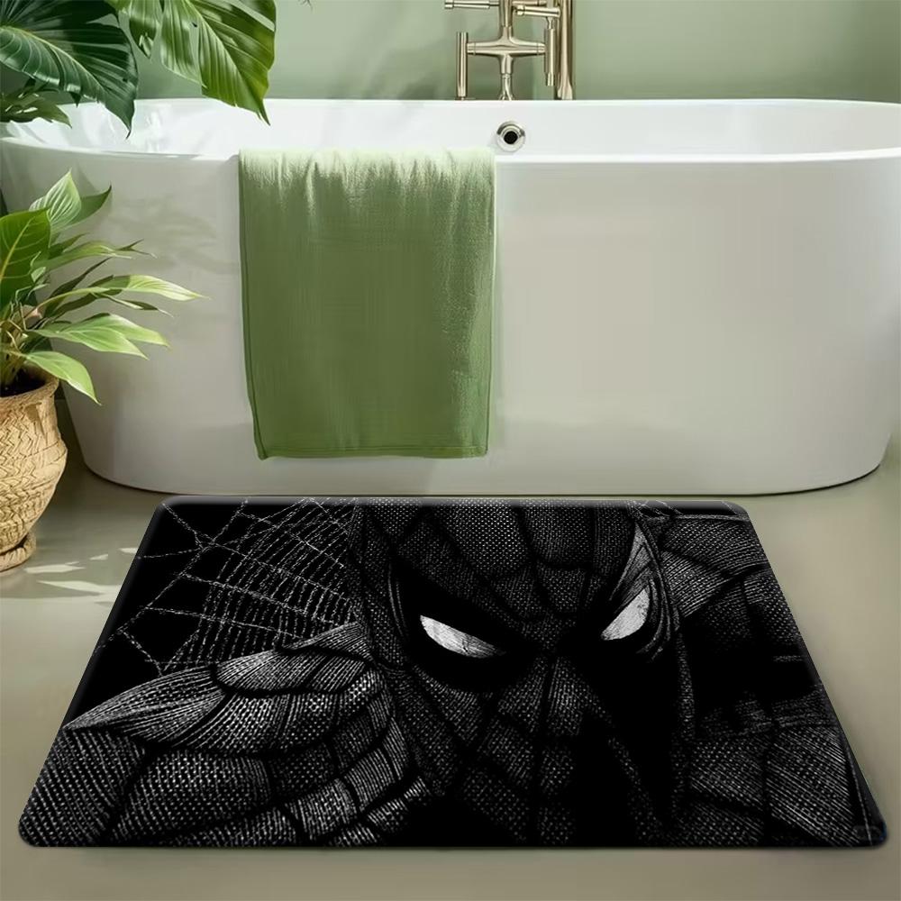 Bath Mat 1pc, Spider for Man Battle Pose, MARVEL Flannel Rectangular Mat, Bathroom Non-slip Entrance Mat, Fun Door Decoration