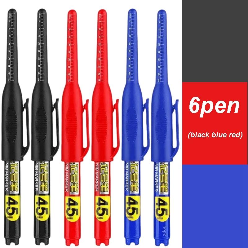 45mm Tip Waterproof Long Head Marker Pen set Quick-Dry Ink for Woodworking Construction Deep Hole Non-Toxic Black Red Blue White