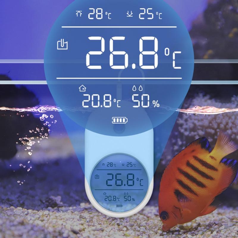 Aquarium Thermometer Electronic LCD Digital Fish Tank Temperature Measurement Fish Tank Temp Meter with Probe Fish Accessories
