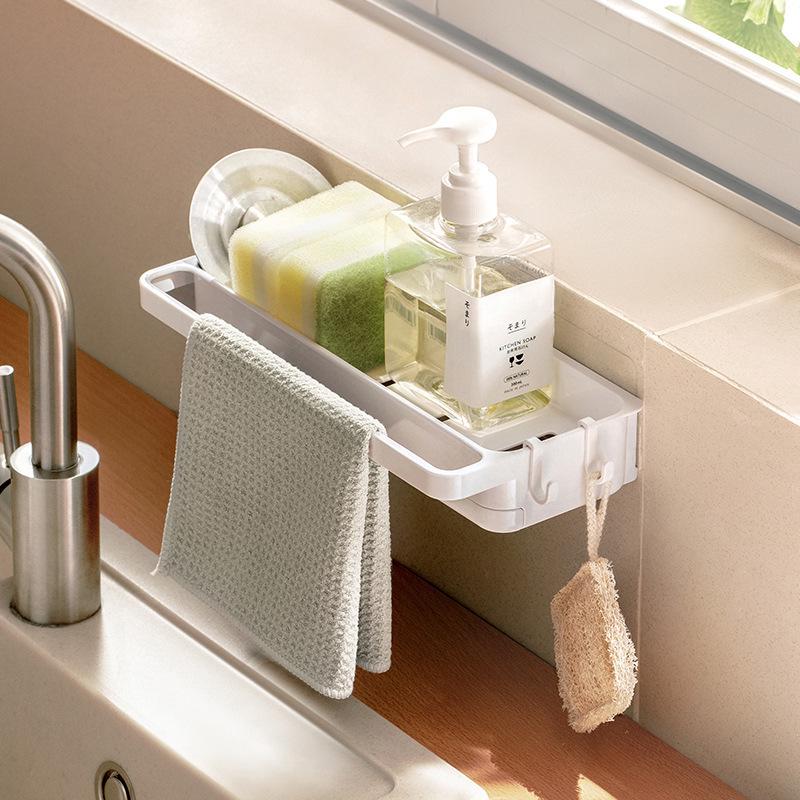 Wall-Mounted Kitchen Sponge Holder & Dish Soap Shelf with Drip Tray