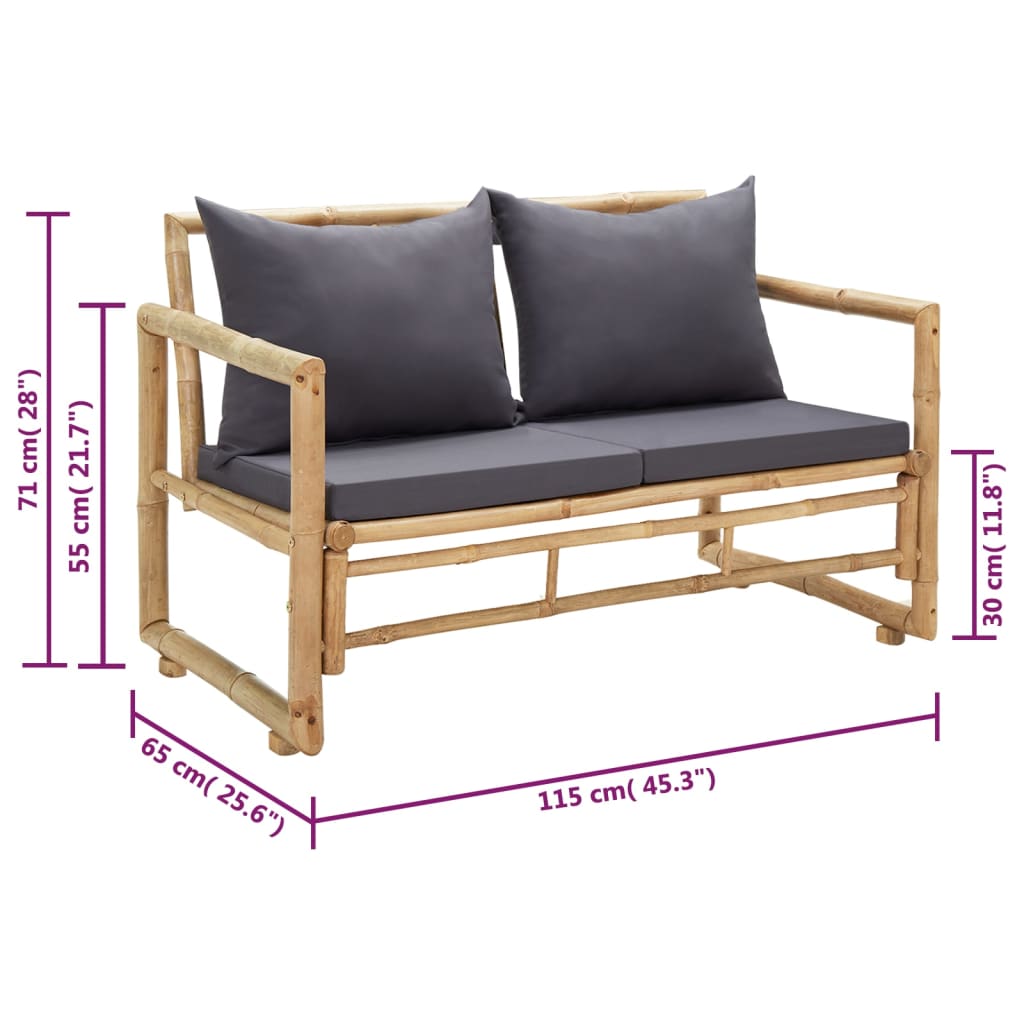 Garden Bench with Cushions 115 Cm Bamboo