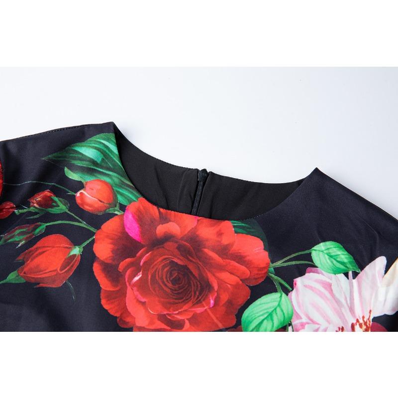 Spring Summer Women Designer Vintage Print Rose Office Work Slim Bodycon Pencil Dresses