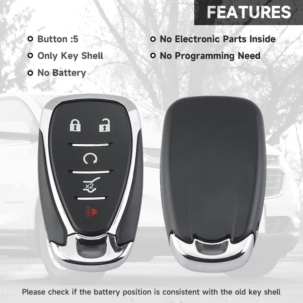 Key Fob Cover Shell Case Replacement 5 Buttons Key Fob Remote Control Shell Case - Compatible for Chevrolet Equinox 2018- for Chevrolet Blazer - -