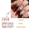 24 Pieces Almond Artificial Nail With Flower and Rabbit Glossy Press On Nail Full Cover Stick On Nail for Women Girls