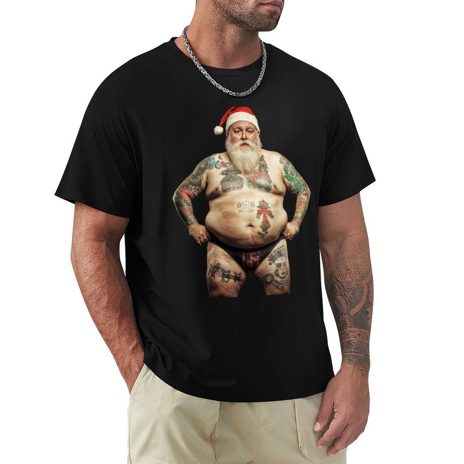 

The funny Santa Claus covered in tattoos TShirt oversize tshirts man summer 2025 funny t shirts for men 4XL