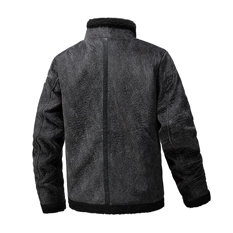 Winter Men's Fleece Lamb Fur Suede Stand Up Collar Leather Jacket Thickened Casual Men's Fur One-Piece Jackets