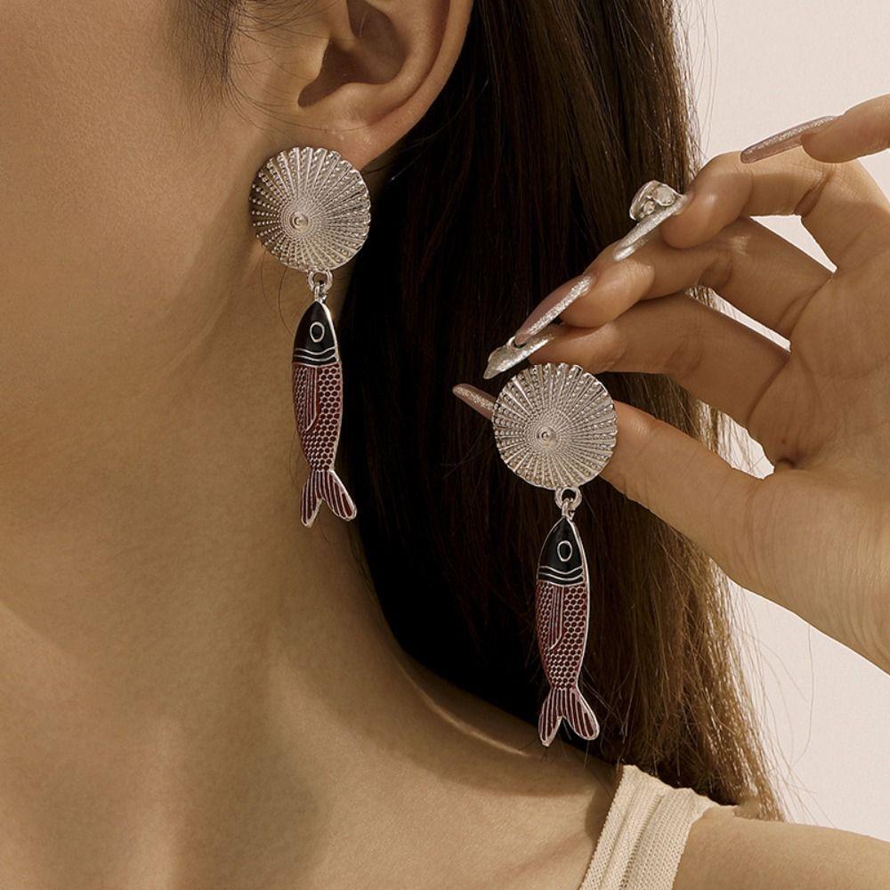 Korean Style Bohemian Dangle Earring Metal Animals Earrings Elegant Fish Pendant Earrings  Gift