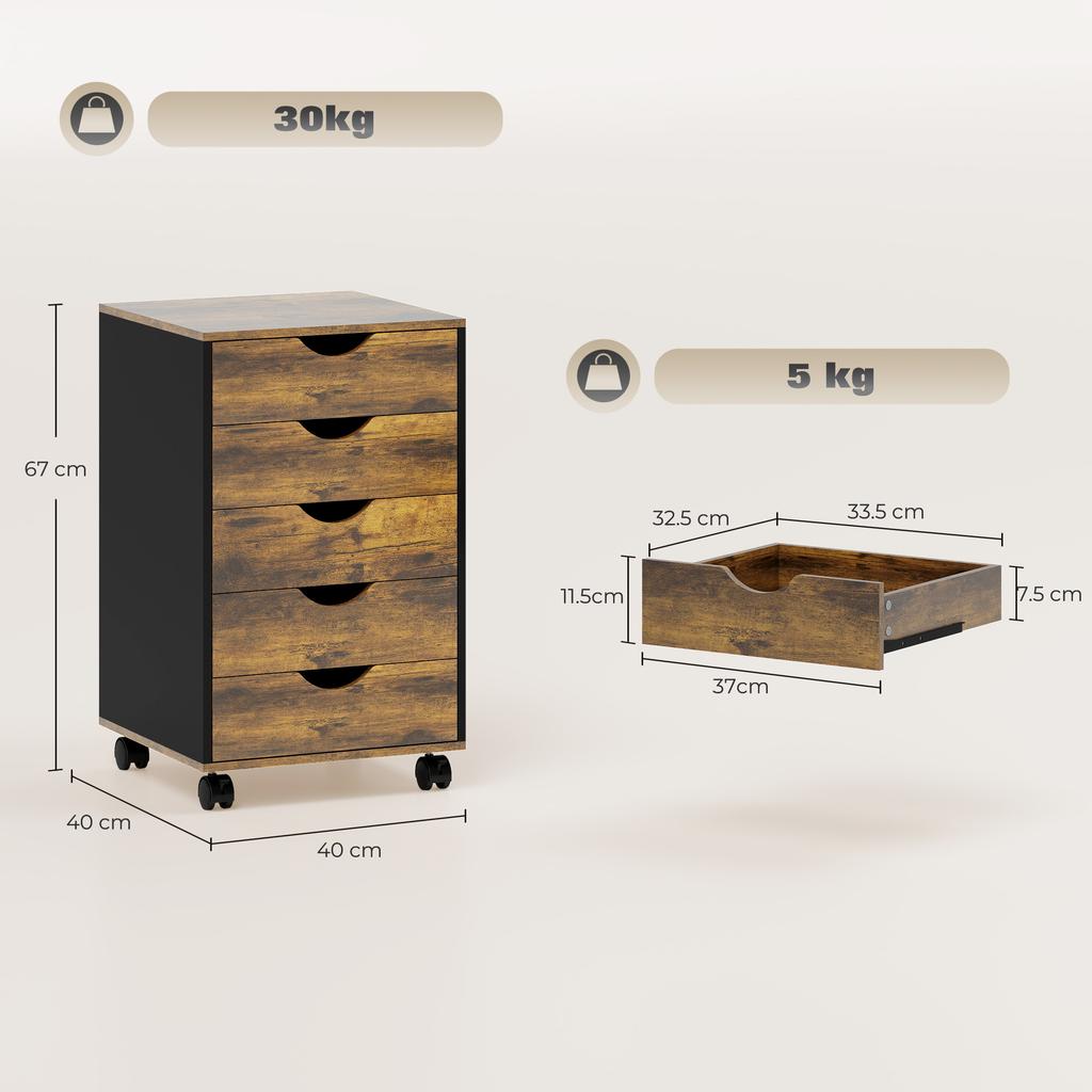 Five-Drawer Filing Cabinet - Rustic Brown