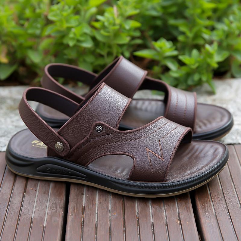 Star-headed Woodpecker Sandals Men's Summer New Leather Cowhide Beach Shoes Men's Soft-soled Anti-sandals
