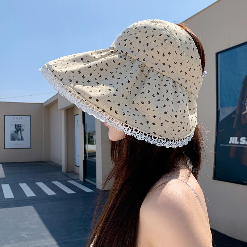 Floral lace bucket hat spring and summer retro versatile foldable pot hat Internet celebrity fashion show face small empty top hat children