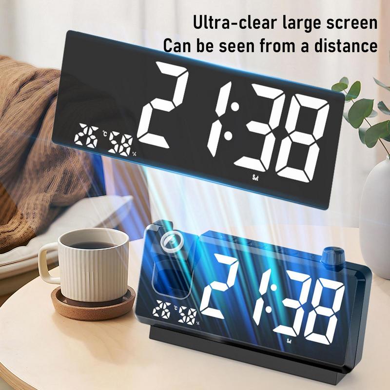Digital Clock Projector HD LED Display Clock On Ceiling With Temperature Sensor Smart Bedside Alarm Clock 180 Degree Rotatable