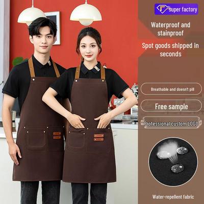Adjustable Waterproof Canvas Apron with Logo Print for Kitchen and Restaurant Use
