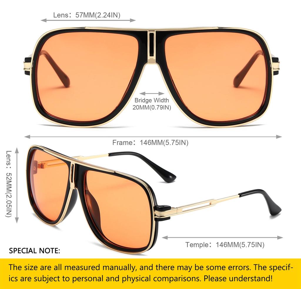 Retro Sunglasses Vintage Oversized Pilot Sunglasses Classic Fashion Mirror Eyewear Unisex [SHEEN KELLY] Men's Women's